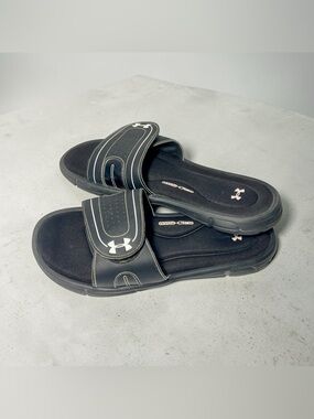 Under Armour Ignite VIII Black White Slide Sandals 1287319-001 Women Size 9